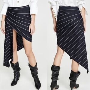 NWT Monse Asymmetric Draped Striped Wool twill Skirt Navy Stripe Sz 6